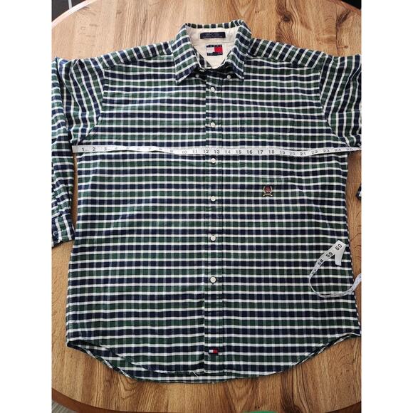 Vtg 90s Tommy Hilfiger Checker Men's L Button Down Shirt Lions Crest & Flag - Picture 9 of 10